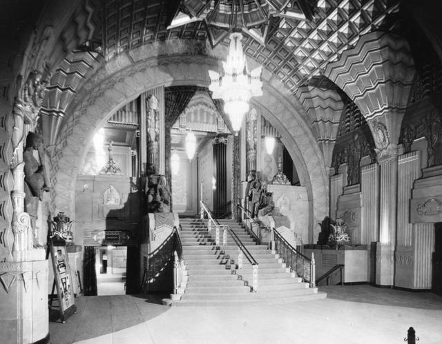 The sweeping interior staircase at the Pantages