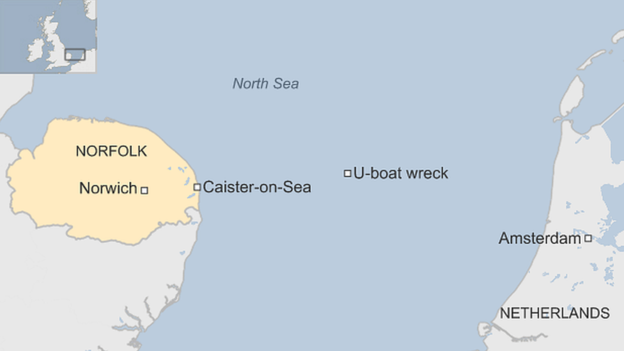 The wreckage of U-31 was found in the southern North Sea about about 55 miles (90km) east of Caister-on-Sea