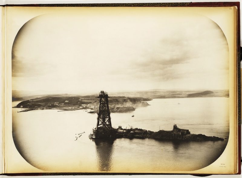 Birds’-eye view of Inchgarvie and surrounding country. The completed Queensferry tower. source