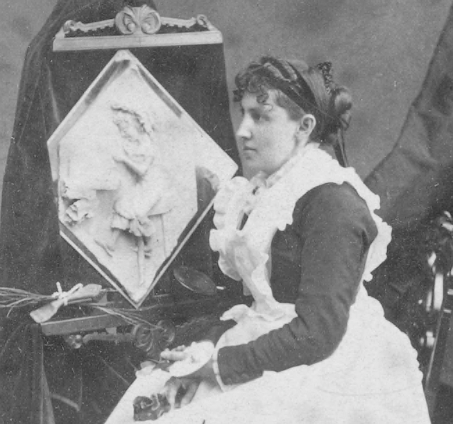 Caroline Shawk Brooks with one of her butter sculptures at Amory Hall in 1877.Source