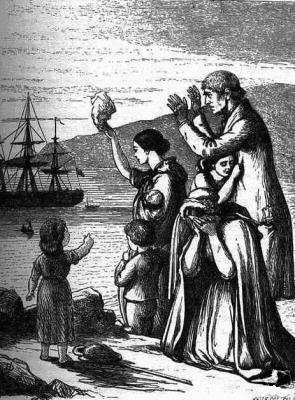 Emigrants Leave Ireland, engraving by Henry Doyle (1827–1893), from Mary Frances Cusack's Illustrated History of Ireland, 1868.