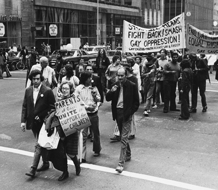 Jeanne Manford with her son Morty, foreground, marching in the New York City Gay Pride Parade in 1972. Reactions to her sign led her to create the support group that evolved into PFLAG. source