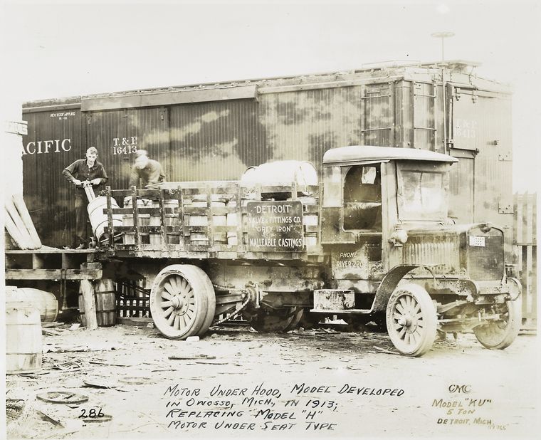 Model KU 5 ton. Motor under-hood, model developed in Owosso, Mich., in 1913.