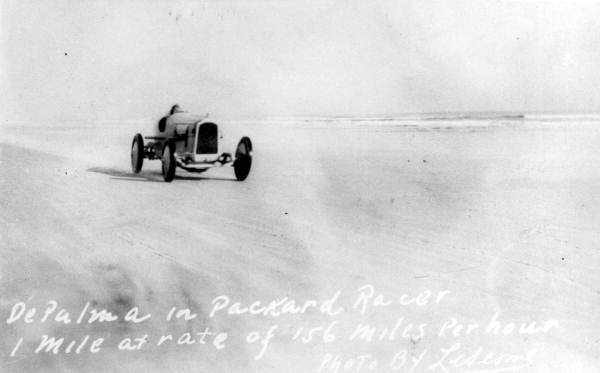 Ralph DePalma racing his Packard ‘905’ Special – Daytona Beach, Florida. source