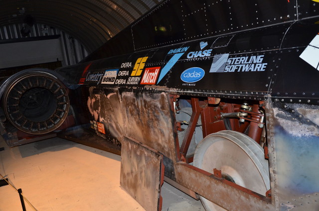 Rear wheel assembly of the Thrust SSC. Photo by Ben Sutherland CC BY 2.0