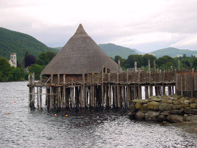 Reconstructed crannog near Kenmore, Perth and Kinross, on Loch Tay, Scotland