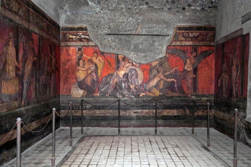 Painting from the "Villa of Mysteries," Pompei, thought to portray initiation into the mysterious Dionysion cult.
