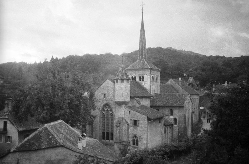 The medieval priory in Romainmôtier with the monastery church