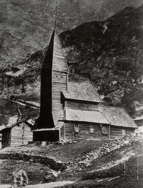 1873 photo of the Fantoft stave church before it was moved to Bergen. source