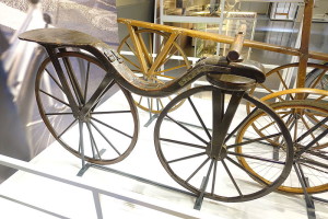 The front wheel and handlebar assembly were hinged to allow steering. source