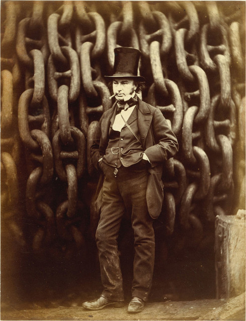 Isambard Kingdom Brunel by the launching chains of the SS Great Eastern.Source