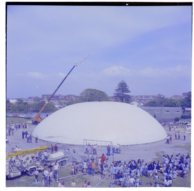 Binishell dome under construction School model, 1974, Sydney, NSW.