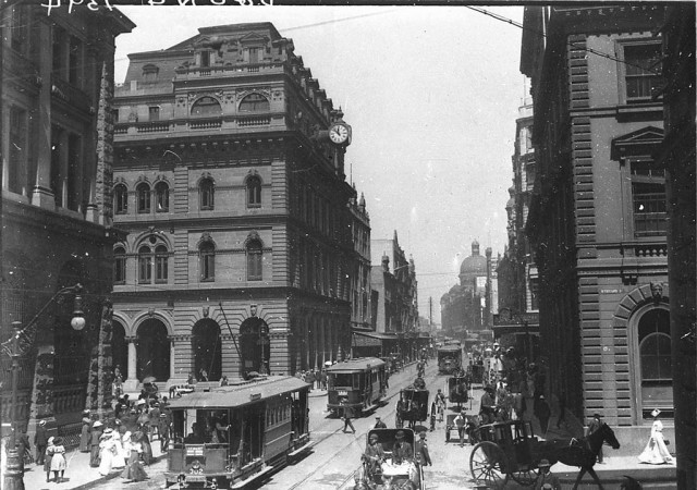 George Street from near Martin Place, then Moore Street, c. 1910 by Sam Hood.