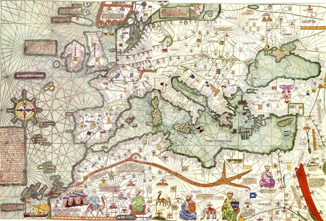 Map of Europe and the Mediterranean from the copy to XIX century of Catalan Atlas of 1375. source
