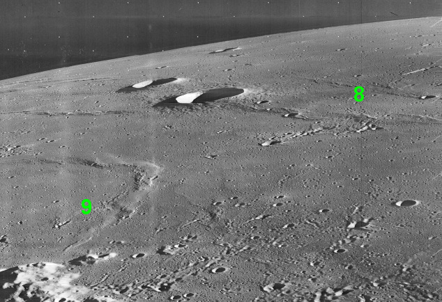 Oblique view of Planitia Descensus showing crash site of Luna 8 and the landing point of Luna 9 (Lunar Orbiter 3 image). source
