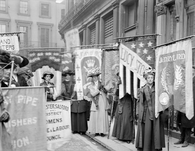 Suffragettes taking part in a pageant organized by The National Union of Women’s Suffrage Societies, 13 June 1908.