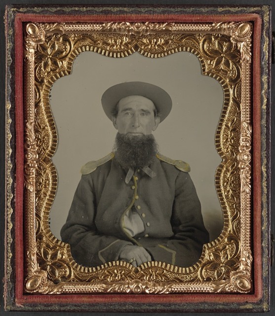 Unidentified soldier with full beard in Union non-regulation uniform, between 1861 and 1865. source