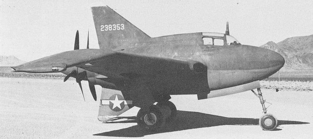 Myers actually flew XP-56 Ship No. 1 twice on the type’s inaugural day of flight testing. The first flight was really just a hop in the air. Using caution as a guide, Myers flew only 5 feet off the deck in a 30 second flight that covered a distance on the order of 1 mile. The aircraft registered a top speed 130 mph. While the XP-56 exhibited a nose-down pitch tendency as well as lateral-directional sensitivities, Myers was able to complete the flight. source