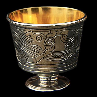 The Viking era Jelling Cup, said to be used by Gorm the Old (bef. 900-c. 958 AD), the first historically authenticated King of Denmark and the first Viking ruler to tolerate Christianity. This silver chalice was found at Gorm's capital at Jelling, in Jylland, Denmark. source