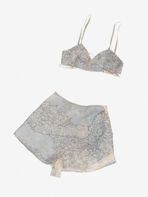 A set of Countess Mountbatten’s underwear made from a silk map given to her by a boyfriend in the Royal Air Force.