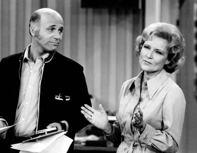 Photo of Gavin MacLeod as Murray Slaughter and Betty White as Sue Ann Nivens from The Mary Tyler Moore Show. Source
