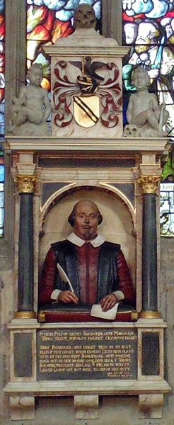 Shakespeare's funerary monument, Holy Trinity Church, Stratford Upon Avon, England source