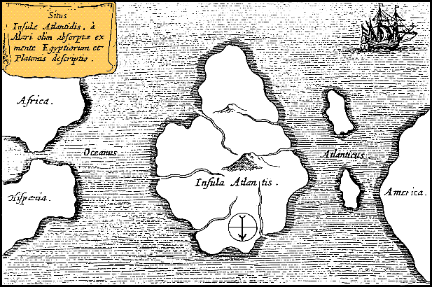 Athanasius Kircher's map of Atlantis, in the middle of the Atlantic Ocean.source
