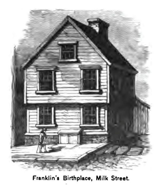 Franklin's birthplace on Milk Street, Boston, Massachusetts.source