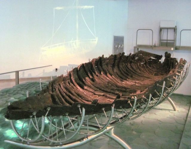 The 'Sea of Galilee Boat' housed in the Yigal Alon Museum in Kibbutz Ginosar Source