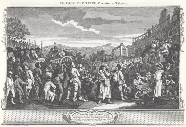 William Hogarth's The Idle 'Prentice Executed at Tyburn, from the Industry and Idleness series (1747). Source