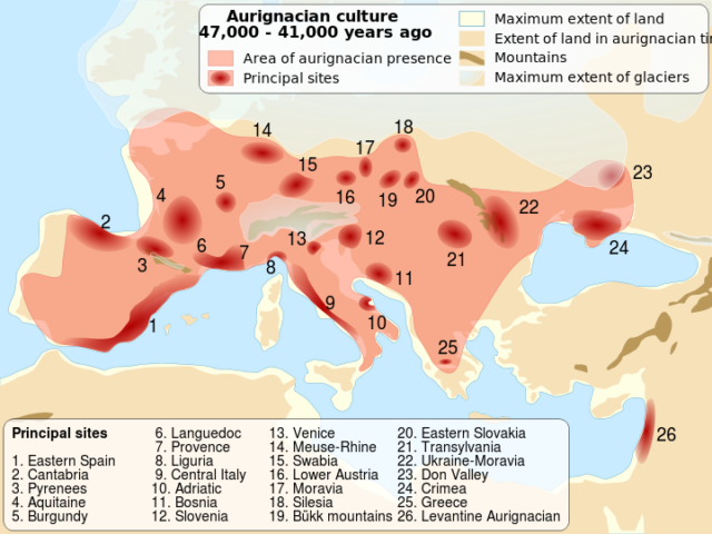 Aurignacian culture map.Source