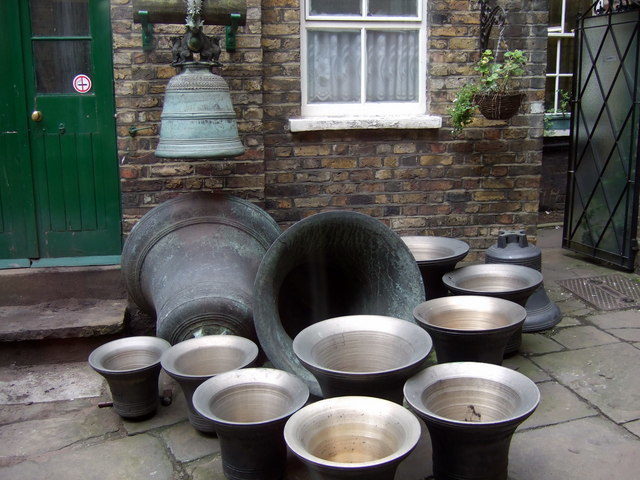 Bells at the bell foundry Whitechapel is one of only two functioning foundries remaining in the UK, the other being at Loughborough. It's still a family firm.Source