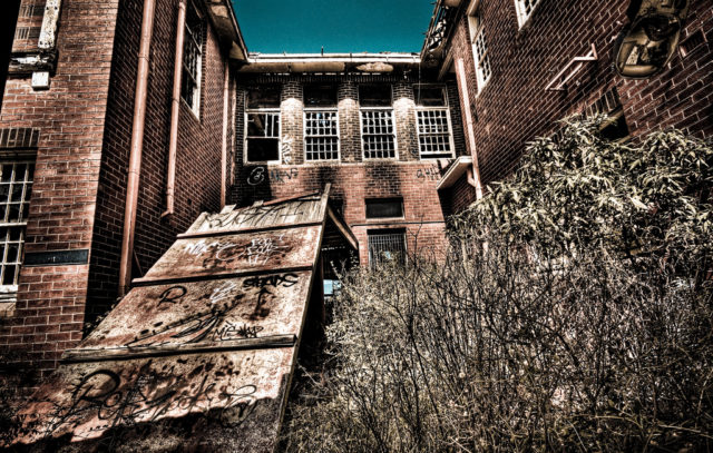 Construction of the asylum began in 1938 but was interrupted by WWII. Source