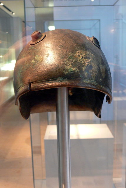 German National Museum ( Nuremberg , Germany ). Bronze helmet with cutouts for ears and attachment points fo horns, 300 BC, found in Rhine river near Düsseldorf. Source