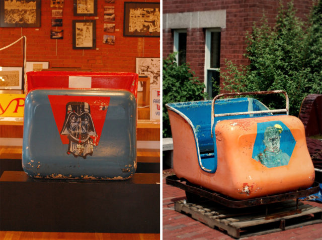 Left-Darth Vader Cart from the House of Horrors ride. Right-Salvaged Werewolf cart for the House of Horrors ride. Source