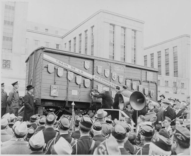 Photo showing the arrival of the Merci Train.