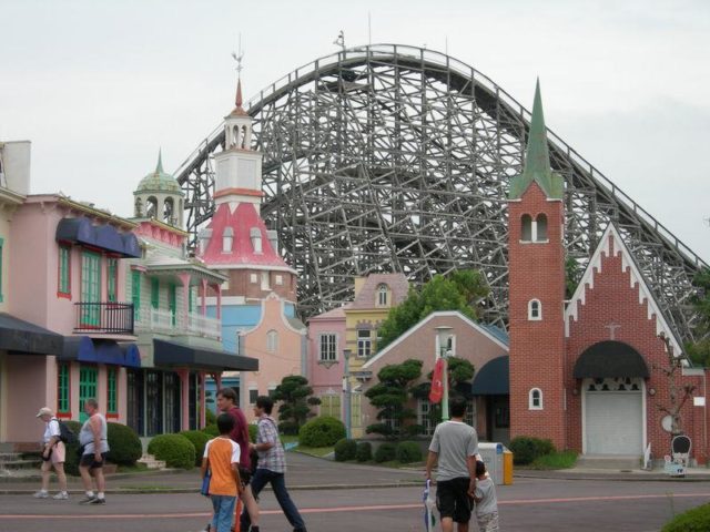 The wooden roller coaster, Aska. It was the biggest wooden roller coaster in Japan. Source