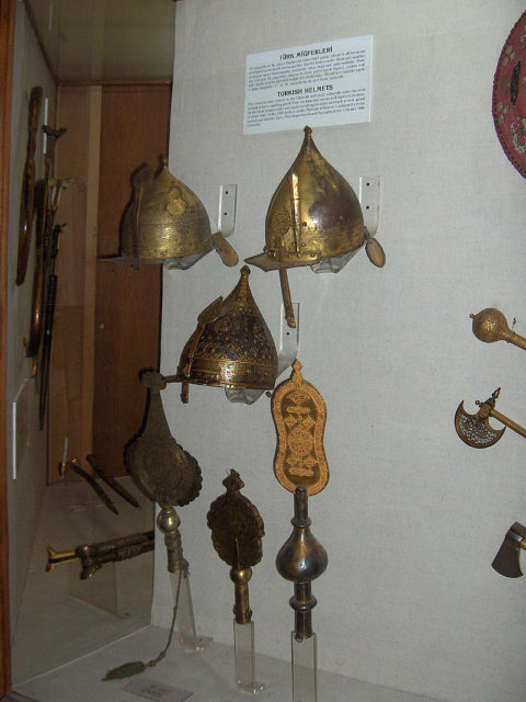 Turkish conical helmets of 15th to early 16th century, displayed at Topkapı Palace, Istanbul, Turkey. Source