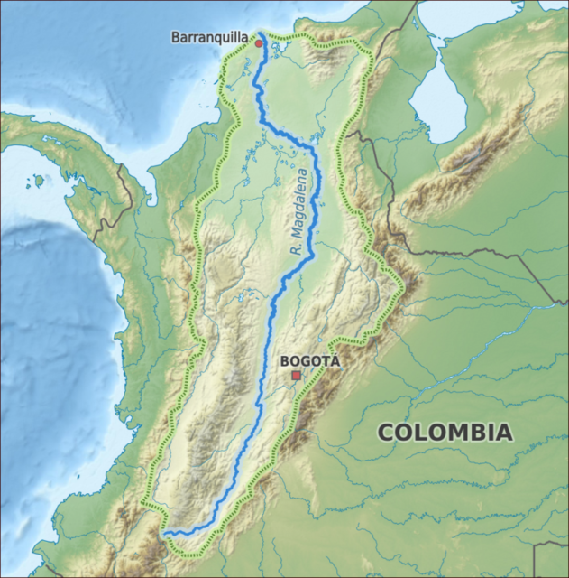 Map of the Magdalena River watershed. By Alexrk2, CC BY-SA 3.0, https://commons.wikimedia.org/w/index.php?curid=9438385