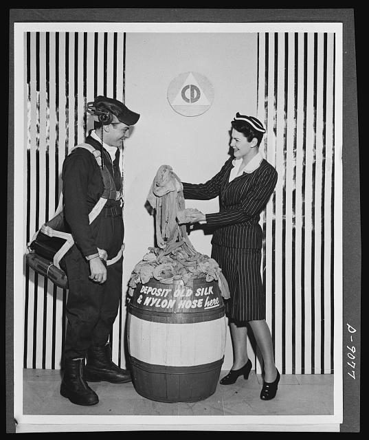 A barrel full of worn out nylons, that were to be turned into parachutes. Source: Library of Congress / Public Domain