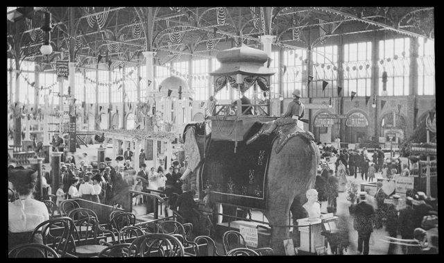 A decorative indoor elephant in Steeplechase’s vast Pavilion of Fun by Eugene Wemlinger, 1910. Brooklyn Museum. Source