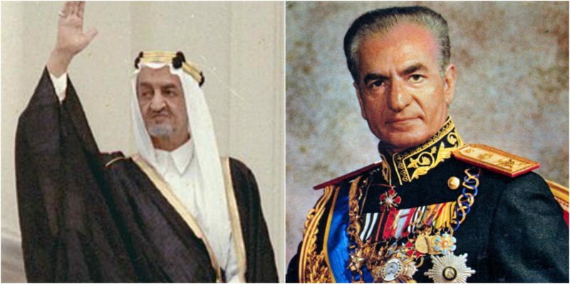 Left photo - King Faisal. Wikipedia/Public Domain. Right photo - Mohammad Reza Pahlavi. Wikipedia/Public Domain
