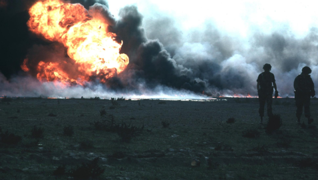 An oilfield on fire