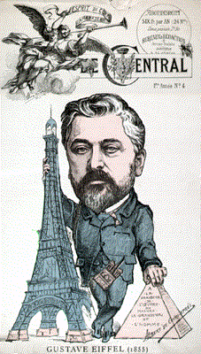 Caricature of Gustave Eiffel comparing the Eiffel tower to the Pyramids Source:Wikipedia/Public Domain