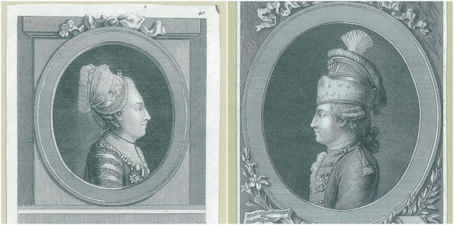 Left photo - The Chevalière d'Éon. Source, Right photo - The Chevalier d'Éon. Source