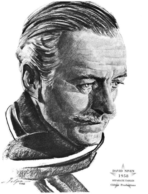 Drawing of Niven commemorating his 1958 Oscar win for Separate Tables. Source