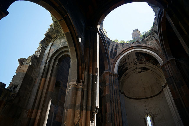 Inside the Cathedral of Ani. Construction of the structure began in 989, completed in either 1001 or 1010. Source