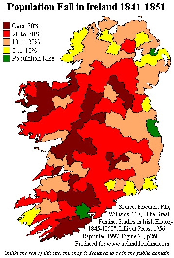 Population change in Ireland 1841–1851. Wikipedia/Public Domain