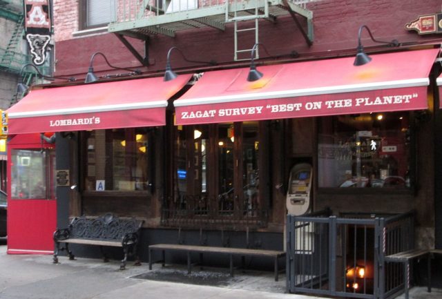 Lombardi's Pizza, located at 32 Spring Street on the corner of Mott Street in the Nolita neighjborhood fo Manhattan, New York City was originally located at 53 1 2 Spring Street.By Beyond My Ken - Own work, GFDL, https://commons.wikimedia.org/w/index.php?curid=24498305