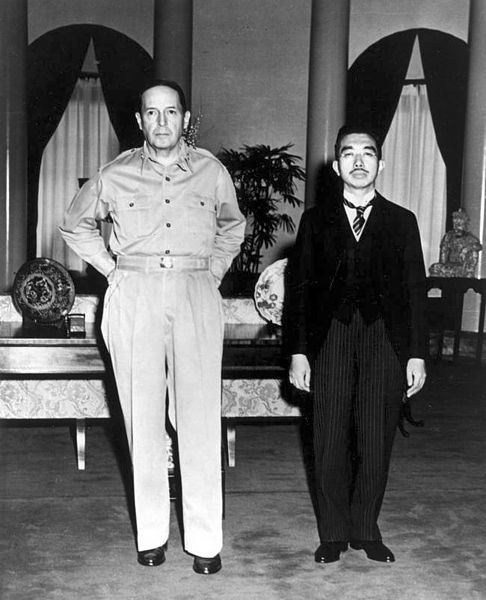  Emperor Hirohito and General MacArthur, at their first meeting, at the U.S. Embassy, Tokyo, 27th of September, 1945. Source: Wikipedia / Public Domain